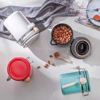 Airtight Containers with Wooden Spoons Reusable Chalk Labels and Marker for Sugar Ceramic Kitchen Canisters Set