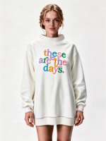 Sweat-shirt tendance pour femmes à col montant, longueur allongée, logo brodé personnalisé, chemises décontractées pour femmes