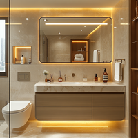 Ensemble Meuble de Salle de Bain avec Vasque en Marbre et Plan de Travail en Quartz, Meuble-Vasque et Lavabo