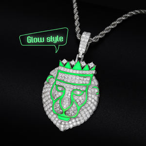 Glow in the Dark serie Hiphop gioielli regalo 925 in <span class=keywords><strong>argento</strong></span> Sterling VVS Moissanite diamante ghiacciato <span class=keywords><strong>collana</strong></span> con ciondolo re <span class=keywords><strong>leone</strong></span> - Product Image 1