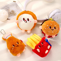 Porte-clés en peluche mignon et moelleux en forme de nourriture simulée (burger, frites, pain) pour filles - Vente en gros