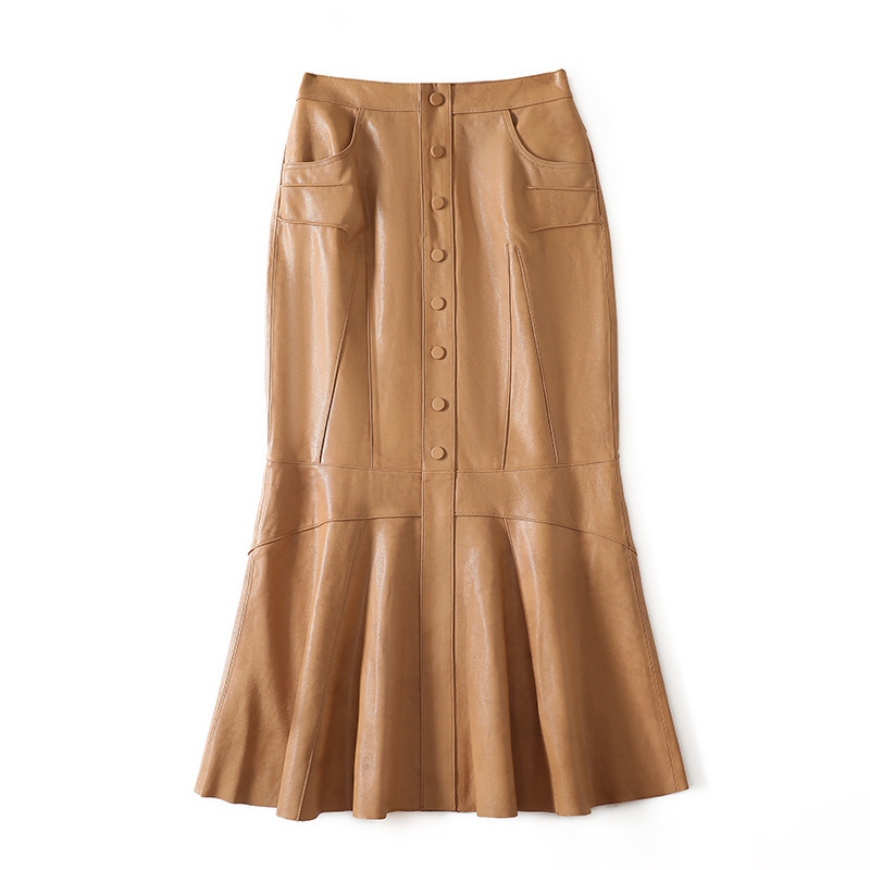 4325  New High Waisted Sheepskin Snowflake Vegetable Tanned Retro Package Hip Skirt Fish Tail Half Skirt for Women
