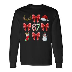 Maglietta natalizia con stampa digitale a maniche lunghe, girocollo, unisex, per adulti, con motivo a nastro e albero di Natale, a tema festivo, Six Seven Meme - Product Image 1