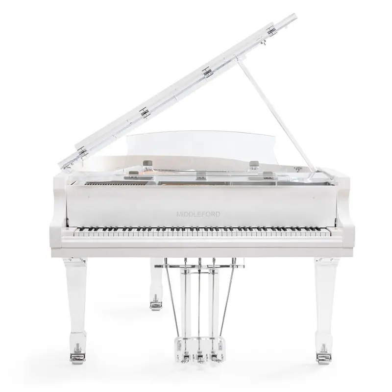 Middleford 152 centimetri bianco cornice Trasparente Di Cristallo del bambino di Pianoforte con argenteo metallo cromato parti