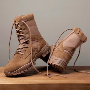 Botas de Combate para Hombre, Tácticas para Exteriores, de Cuero con Parches, Suela de Goma, Tacón Bajo, Resistentes a la Abrasión, para Montañismo - Product Image 4