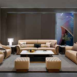 Ghế sofa da thật phong cách Ý sang trọng nhẹ nhàng với lưng ghế bằng thép không gỉ và đệm mềm, nội thất phòng khách - Product Image 1