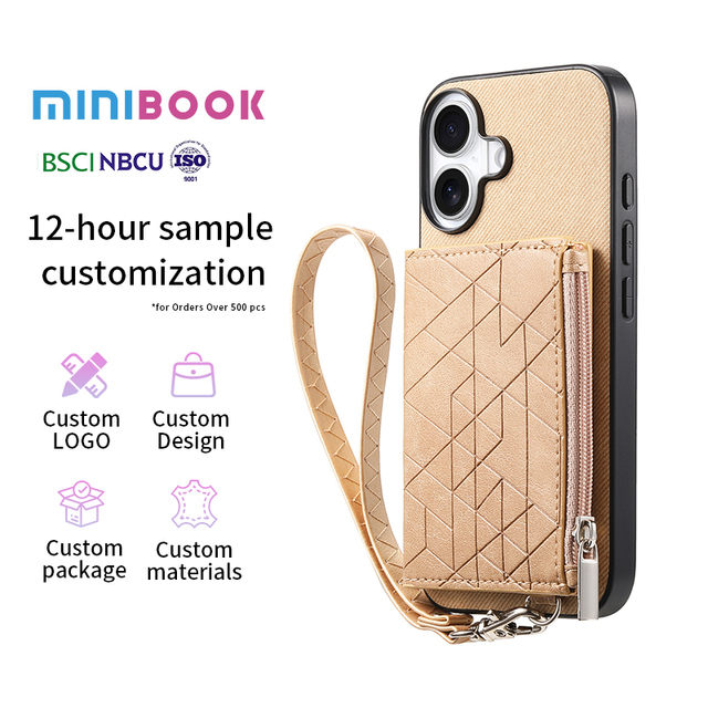 Minibook Card Slots Holder Wallet Purse Mobile Phone Case for Iphone 17 16 15 14 13 12 Pro Max Crossbody Lanyard Leather