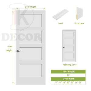 Trắng primed lõi rắn gỗ 5 bảng prehung nội thất Shaker cửa - Product Image 2
