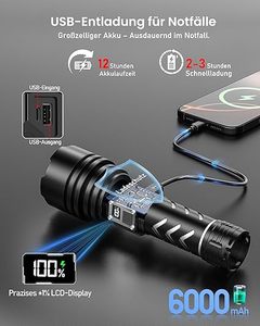 <span class=keywords><strong>Lampe</strong></span> torche tactique <span class=keywords><strong>LED</strong></span> rechargeable à haute luminosité avec écran LCD, zoom réglable, double charge et longue autonomie - Product Image 4