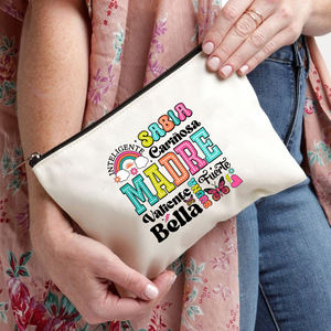 Borsa <span class=keywords><strong>per</strong></span> il Trucco in Tela <span class=keywords><strong>per</strong></span> la Festa della Mamma con Affermazioni in Spagnolo, Astuccio con Cerniera, Organizer Cosmetico da Donna, Regalo <span class=keywords><strong>per</strong></span> la Mamma - Product Image 3