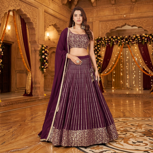 Burgundy <b>Sequin</b> A-Line Crop <b>Top</b> Maxi Lehenga Choli Embroidered Organza Dupatta Evening Dress Reception Wedding Outfit - Product Image 1