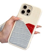 Étui en cuir à motif crocodile color block avec double emplacement pour cartes pour iPhone 15 Pro, iPhone 13, iPhone 14, texture cuir premium
