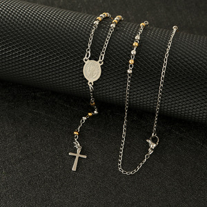 Ritastephens <strong>Italian</strong> Sterling Silver or Gold-tone 3mm <strong>Rosary</strong> Bead Virgin Mary Cross Necklace Religion Jewelry - Product Image 4