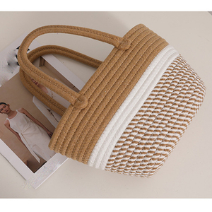 Travel Handmade Beach Woven Handtasche Tragbare Baumwoll tasche Ladies Bucket <span class=keywords><strong>Bag</strong></span> Niedliche gestrickte Umhängetasche für Frauen - Product Image 4