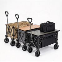 Chariot de camping pliable avec table en aluminium, chariot pliable robuste 150 kg avec roues tout-terrain