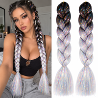 Extensions de cheveux synthétiques pré-étirées Jumbo de 24 pouces avec paillettes pour tresses, pour femmes, pour des styles de tresses tendance et protecteurs