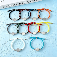 Ywyougang Bracelet à breloques en corde avec disque vierge, perles d'espacement, réglable, en acier inoxydable plaqué or rose, avec plaque personnalisable par gravure