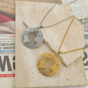 Titanium Steel Globe Pendant Necklace Double-Sided Hollow <b>Map</b> Design Gold And Silver Color For Women Gift Jewelry - Product Image 4