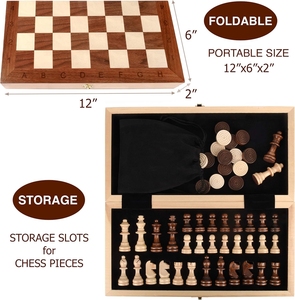Bộ cờ vua gỗ thủ công cao cấp 12 inch, bàn xếp gọn từ tính, quân cờ kiểu <span class=keywords><strong>Staunton</strong></span> dành cho người lớn thi đấu, hộp đựng bền chắc - Product Image 3