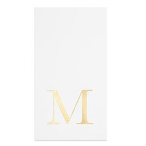Directo de fábrica, paquete de 50 servilletas de papel con monograma blanco y letra inicial M de lámina dorada de 4x8 pulgadas para decoraciones de mesa de recepción de bodas - Product Image 1