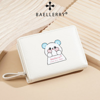 Dompet Kartun Kecil Baru Baellerry untuk Wanita, Dompet Lipat Tipis dengan Resleting, Tempat Kartu dari Kulit PU, Dompet Musim Semi yang Lucu dan Trendi