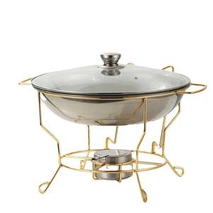 סט כלי הגשה לחימום מזון מנירוסטה בצבע זהב עגול עם מכסים, מגשי הגשה לאירועים וקייטרינג - Product Image 4