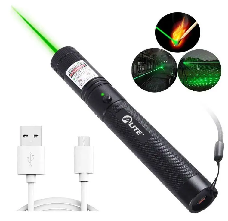 Penjualan Laris Penunjuk Laser 303 Hijau Taktis 532Nm Jarak Jauh Isi Ulang USB dengan Topi Bintang