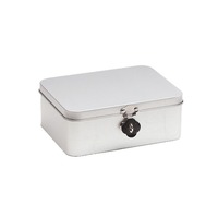 Caja de hojalata vacía con bisagras y cierre, 145*110*55mm, en varios colores (plateado, rojo, rosa, morado) para almacenamiento de galletas, dulces, cosméticos y juguetes