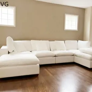 Sofá de luxo moderno modular para sala de estar, sofá longo branco seccional