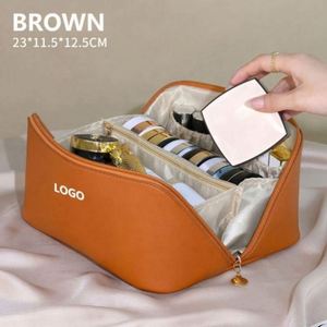 Wholesale Waterproof Toiletry Travel Custom Logo <b>Large</b> Capacity Pu <b>Pillow</b> Leather Cosmetic Makeup Bag With Zipper - Product Image 4
