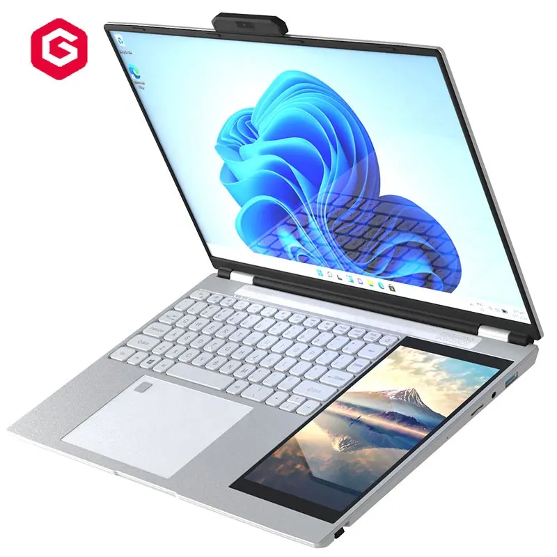 Win11 15.6 + 7 Inch Dubbel Scherm N95 Quad Core 4 Ddr4 16Gb Ssd 256Gb Computer Business Gloednieuwe Goedkope Laptops