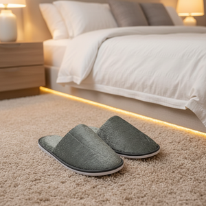 Pantuflas Desechables de Felpa Gris de Algodón de Alta Calidad, Gruesas y Portátiles, Antideslizantes, para Habitaciones de <span class=keywords><strong>Hotel</strong></span> y Spa, con Logotipo Personalizado - Product Image 5