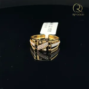 Stylish gold <b>mens</b> <b>ring</b> with geometric design and shimmering stone detailing perfect for modern fashion and everyday elegance - Product Image 1
