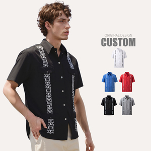 Camisa Hawaiana de manga corta para hombre Bomery, guayabera de corte regular bordada con botones a presión, diseño de cuatro bolsillos para verano - Product Image 1