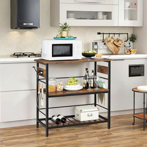 <span class=keywords><strong>Table</strong></span> de rangement rustique marron noir pour îlot de cuisine Station de café à 3 niveaux Support pour <span class=keywords><strong>micro</strong></span>-ondes Prise de courant en bois pour la salle à manger à la maison - Product Image 6