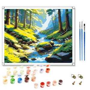 High Quality Oil Paint By Numbers Landscape Stream Forest Canvas DIY Painting By Numbers Custom Kit