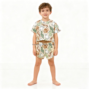 Kerui Hot Sale 2pcs Set For Baby <strong>Boys</strong> Cotton Tops Shorts Set With Fashionable Summer Cartoon Animal Printing Outfit - Product Image 4