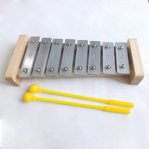Glockenspiel en aluminium argenté à 8 notes, cadre en bois, barres métalliques, xylophone avec 2 maillets pour enfants - Product Image 3