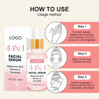 Sérum à l'acide hyaluronique 4-en-1, hydratant, multifonctionnel, sérum éclaircissant à la vitamine C, soins du visage, logo personnalisé, directement de l'usine