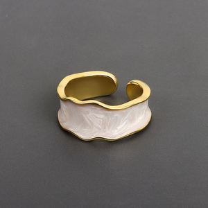 Anillo Abierto de Latón Chapado en Oro de 18K, Joyería Fina de Lujo, Anillos Elegantes con Diseño de Goteo de Aceite, Anillos Irregulares Coloridos de Moda para Mujer - Product Image 1