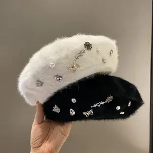 Rabbit Faux Hair White Beret Women's Autumn And Winter Korean Versatile Beret