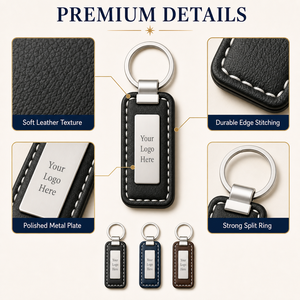 Custom Genuine Leather Keychain with Metal Logo Plate Personalized Cowhide Business Gift <strong>Car</strong> <strong>Key</strong> <strong>Ring</strong> Wholesale Low MOQ - Product Image 3