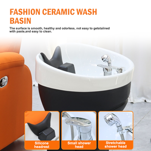 Bac à shampoing électrique inclinable avec lavabo et chaise pour salon de coiffure - Product Image 5