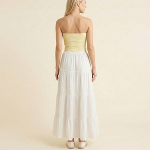 Jupe longue blanche élégante et décontractée pour femme, coupe trapèze à volants, taille haute, vente en gros personnalisée pour l'été - Product Image 2