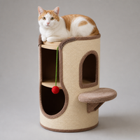 YAOYUE Arbre à chat cylindrique en sisal et carton avec perchoir latéral en peluche – Tour durable pour chat avec griffoir intégré