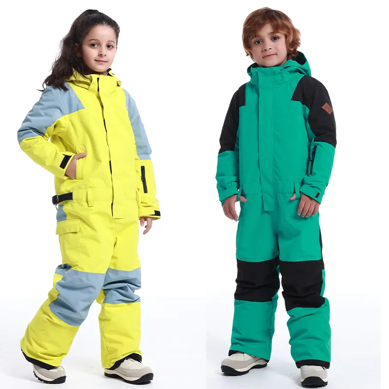 Macacão esportivo para crianças, roupa de inverno para meninos e meninas, quente e com capuz, peça única para neve e esqui, para áreas externas