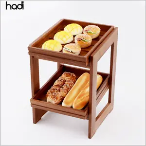 Peralatan restoran Arab HD mewah Modern peraga berdiri roti kayu Sapele 2 tingkat untuk pernikahan di Dubai untuk penggunaan di Hotel