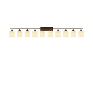 Applique de salle de bain moderne à 10 lumières, 65,4 pouces, en métal noir mat, LED blanc chaud, abat-jour en verre, montage en surface, lampe de miroir - Product Image 1