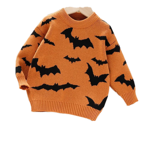 <span class=keywords><strong>Pull</strong></span> en tricot à manches longues en jacquard <span class=keywords><strong>orange</strong></span> chauve-souris pour garçons et filles avec col rond personnalisé en usine pour Halloween - Product Image 4
