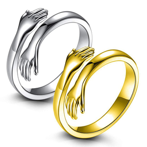 Valentine's Day Gift Gold <strong>Silver</strong> Plated Open Adjustable Couple <strong>Hug</strong> <strong>Ring</strong> Jewelry for Lovers - Product Image 1